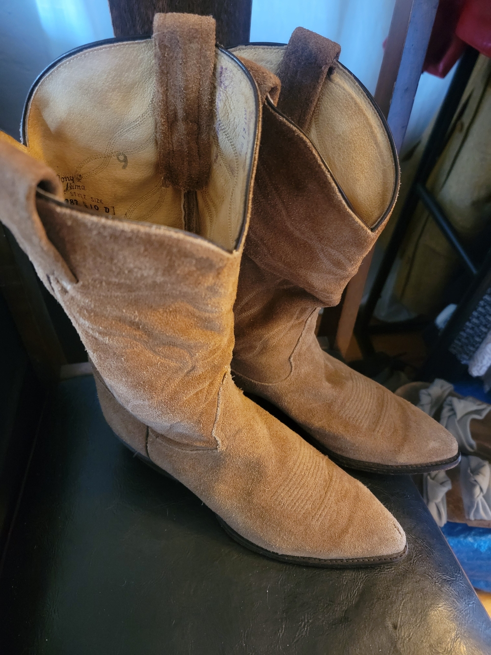 Men's Tony Lama Tan Suede Cowboy Boots Size 10
